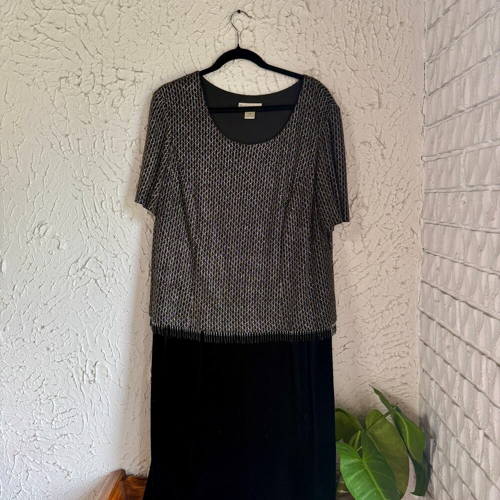 Dressbarn 18W Black Beaded Dress Mother of Bride Formal Evening Plus Size